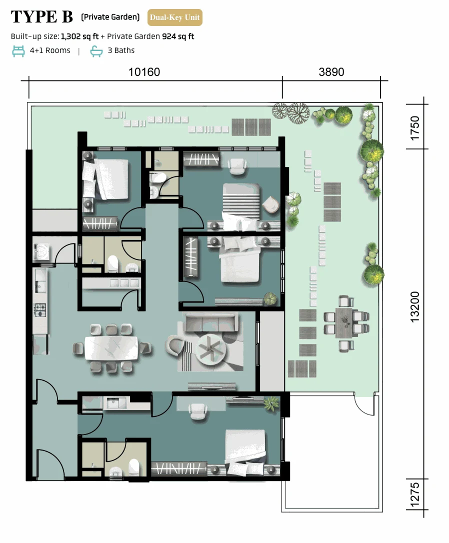 Altus Residency Type B private garden floor plan