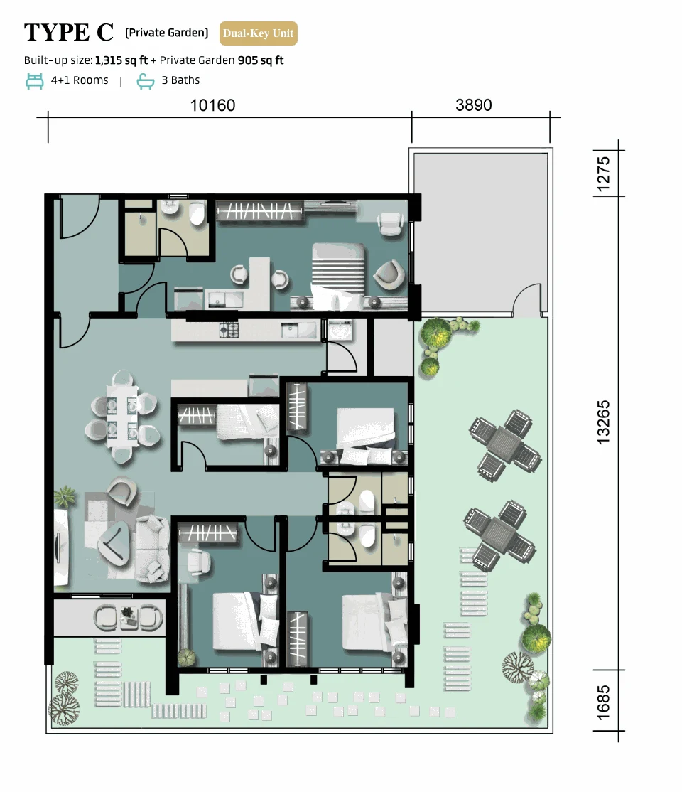 Altus Residency Type C private garden floor plan