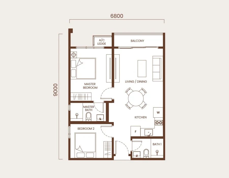 AndaBreeze Residences 636 sq ft layout floor plan