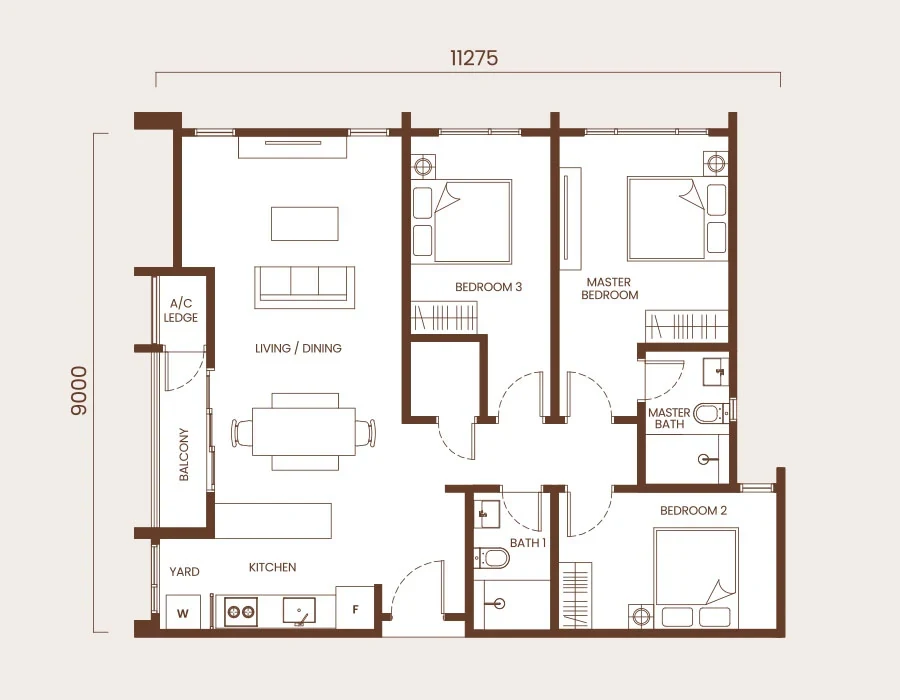 AndaBreeze Residences 1,023 sq ft layout floor plan