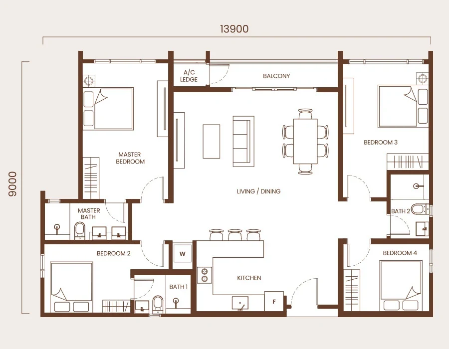AndaBreeze Residences 1,280 sq ft layout floor plan