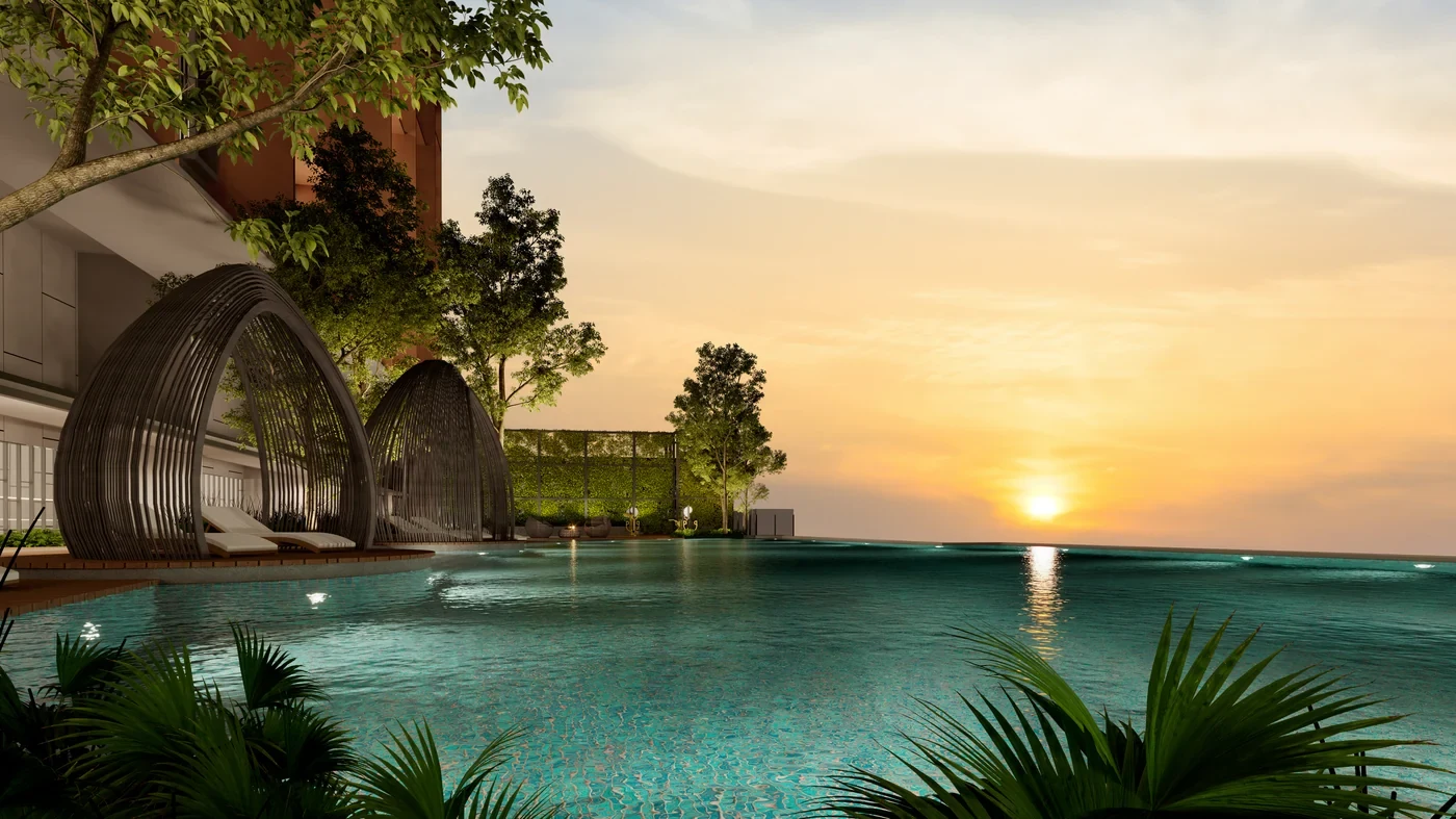 The Asteriaz pool deck - marketing illustration