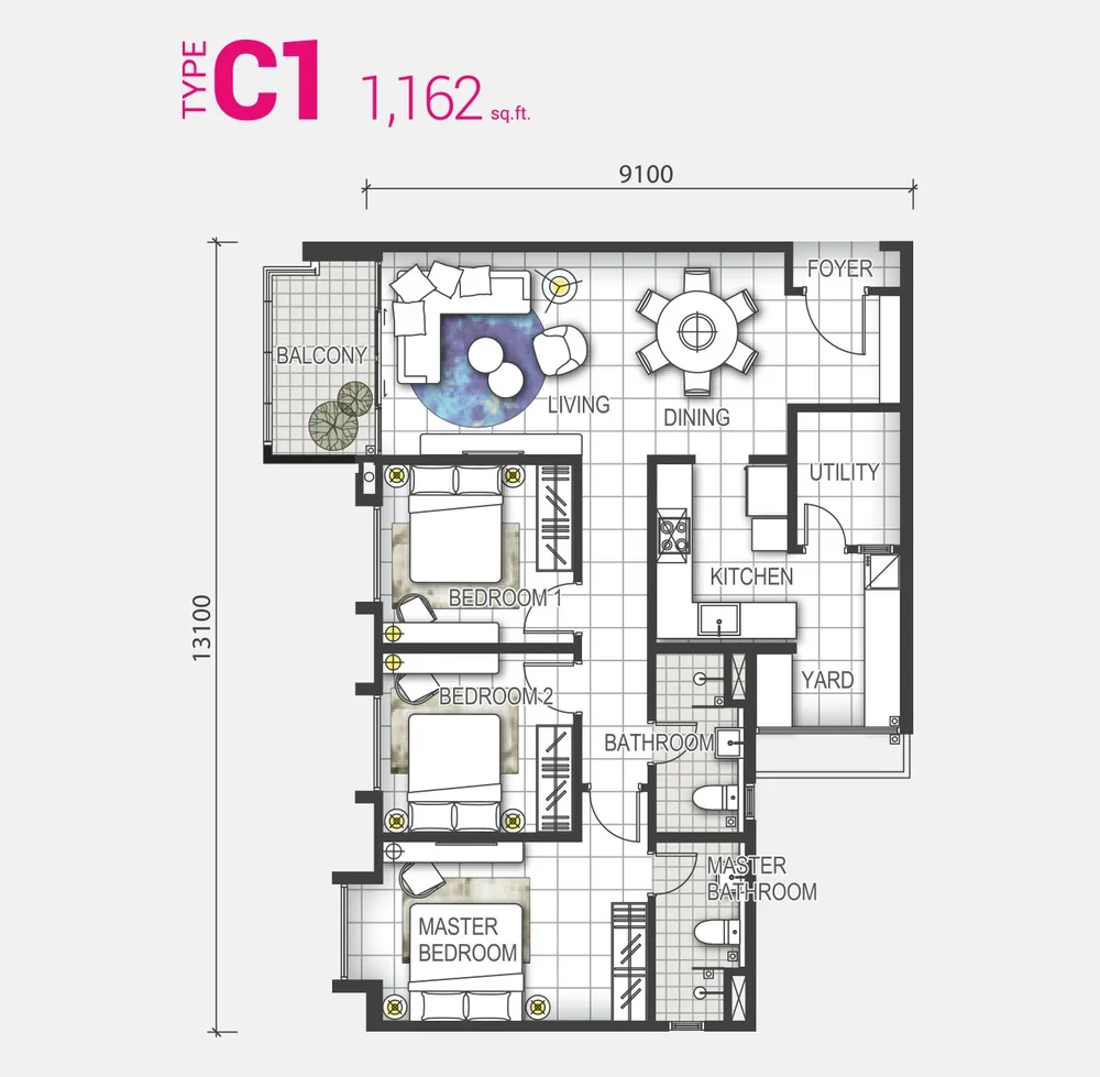 GEM Residences Type C1 floor plan