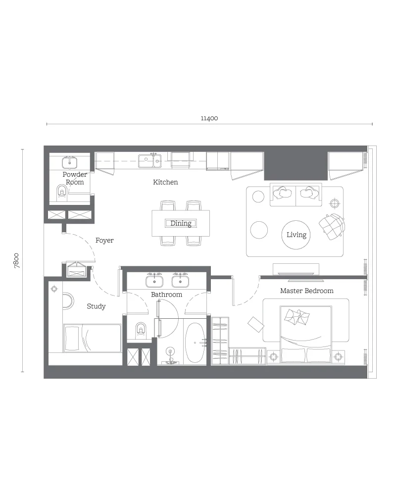 Jewel at Oxley Towers KLCC Type C1 floor plan