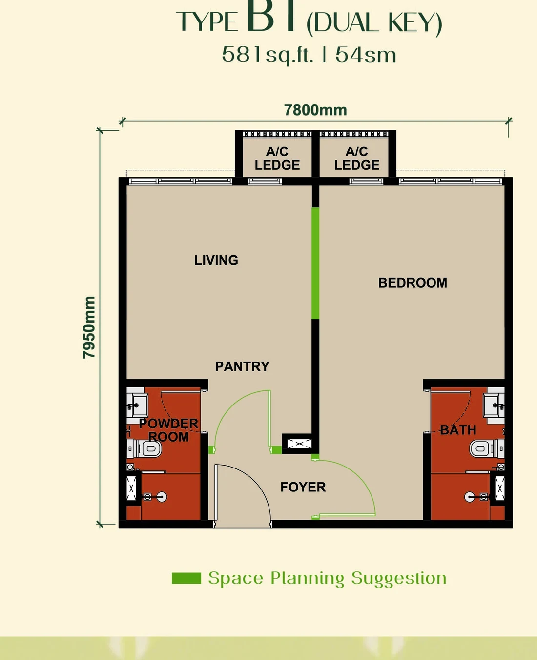 Keeperz Suites Type B1 dual key floor plan