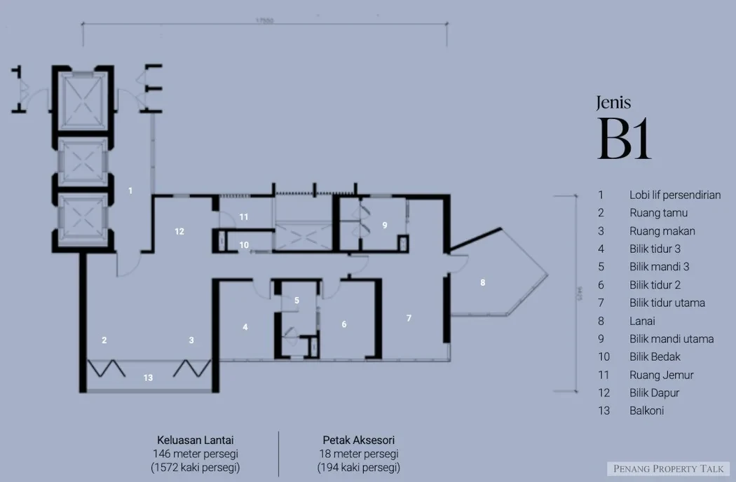 Lightwater Residences Type B1 floor plan