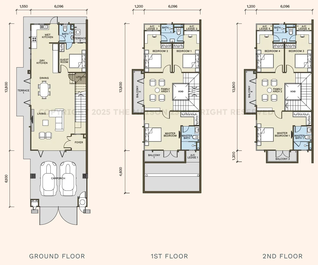 Maison 23 Type A1 three-level floor plan