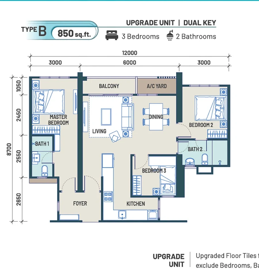 Maldives Residences Type B upgraded dual key floor plan