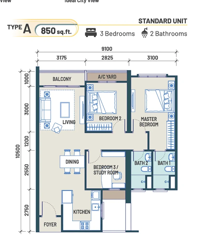 Maldives Residences Type A standard floor plan