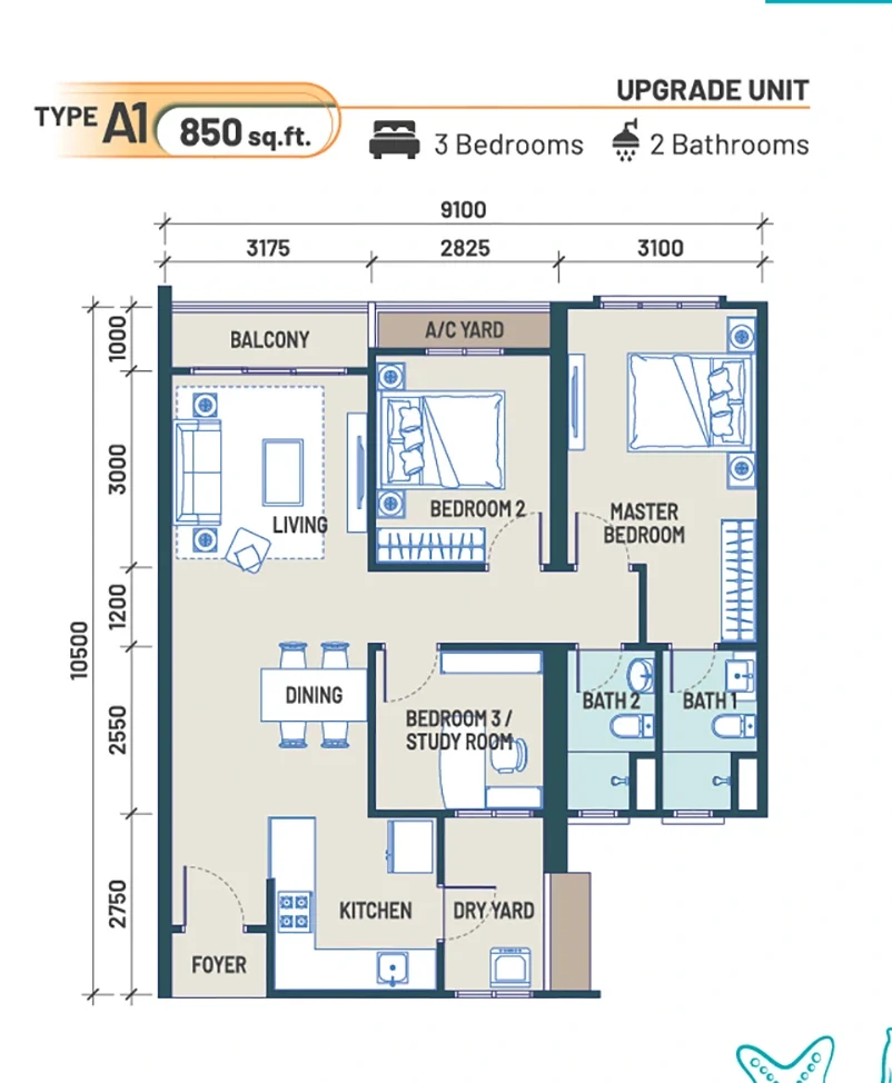 Maldives Residences Type A1 upgraded floor plan