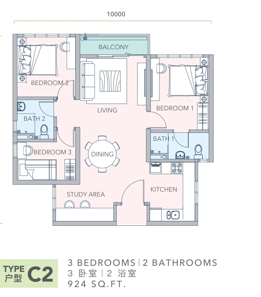 Mandolin Residences Type C2 floor plan