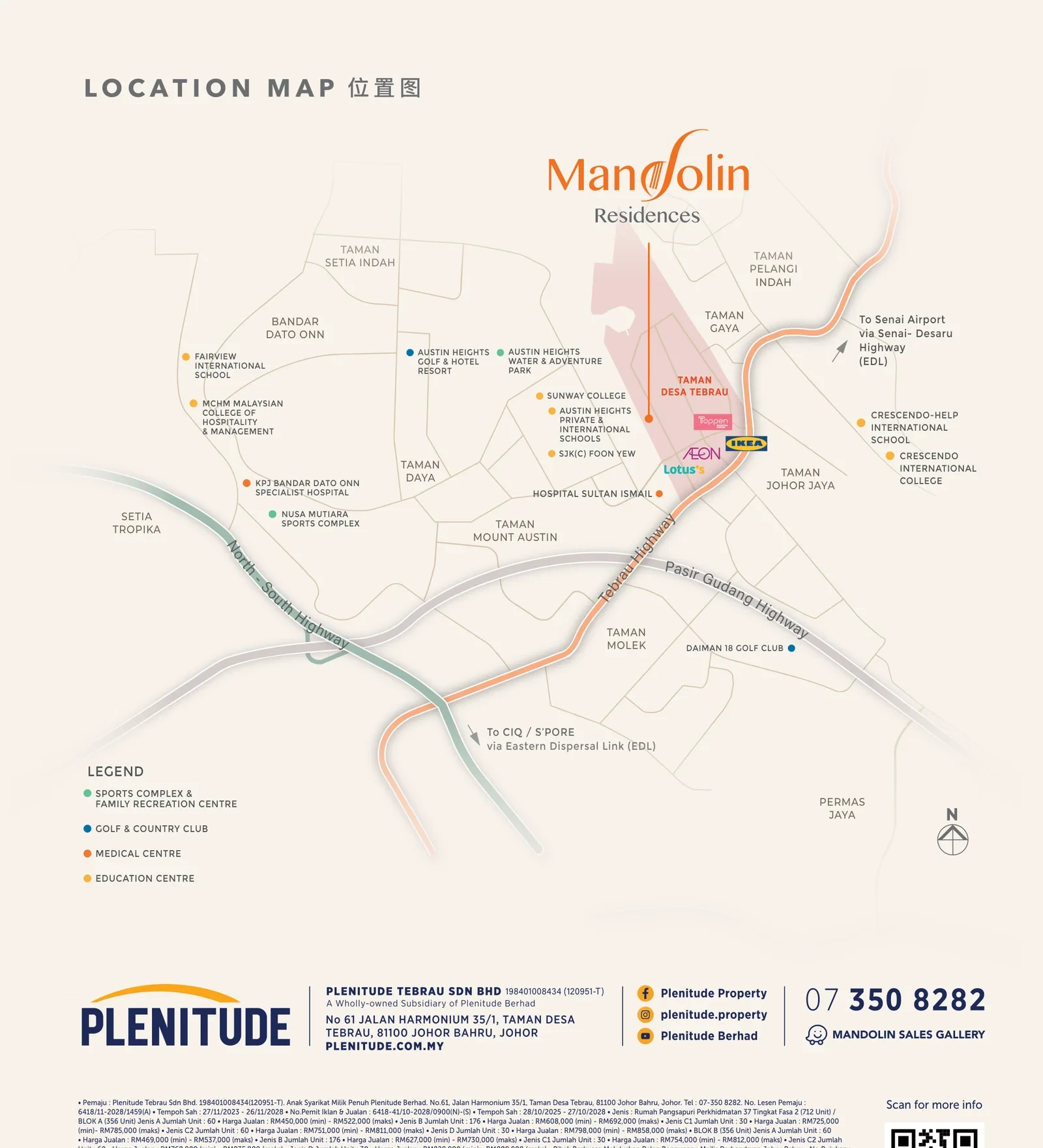 Mandolin Residences location overview; route and scale indicative