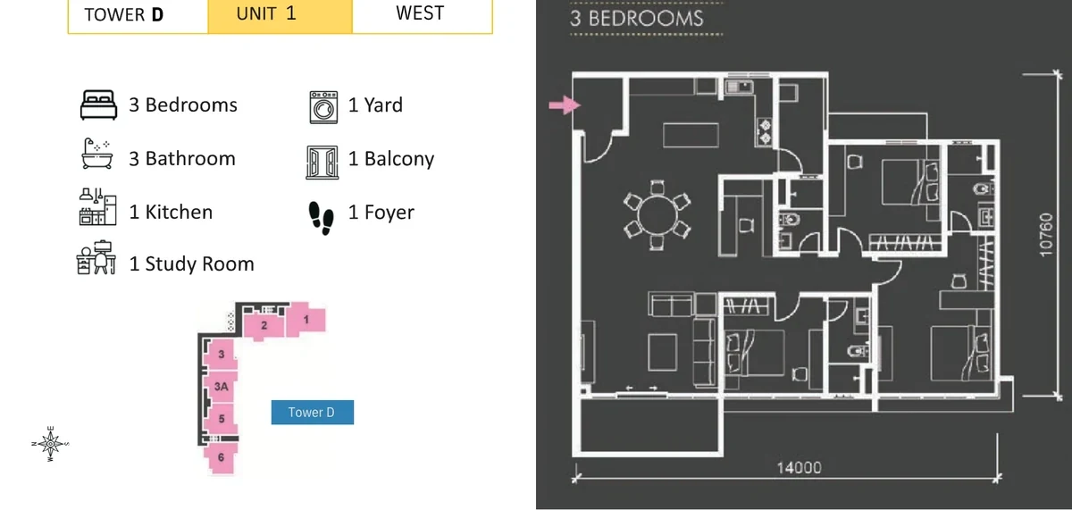 Marina 2 Residences Tower D unit 1 floor plan