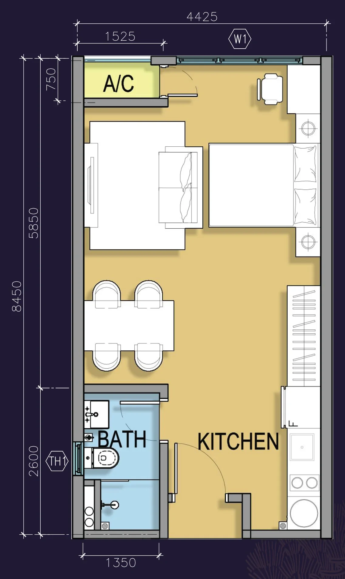 M Grand Minori Type A, Studio floor plan