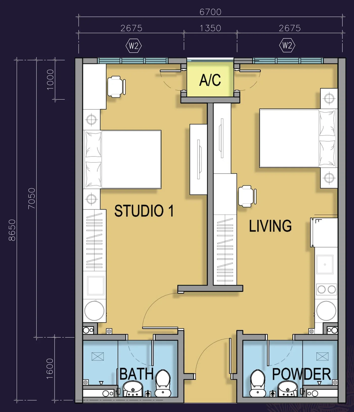 M Grand Minori Type C, 1 Bedroom floor plan