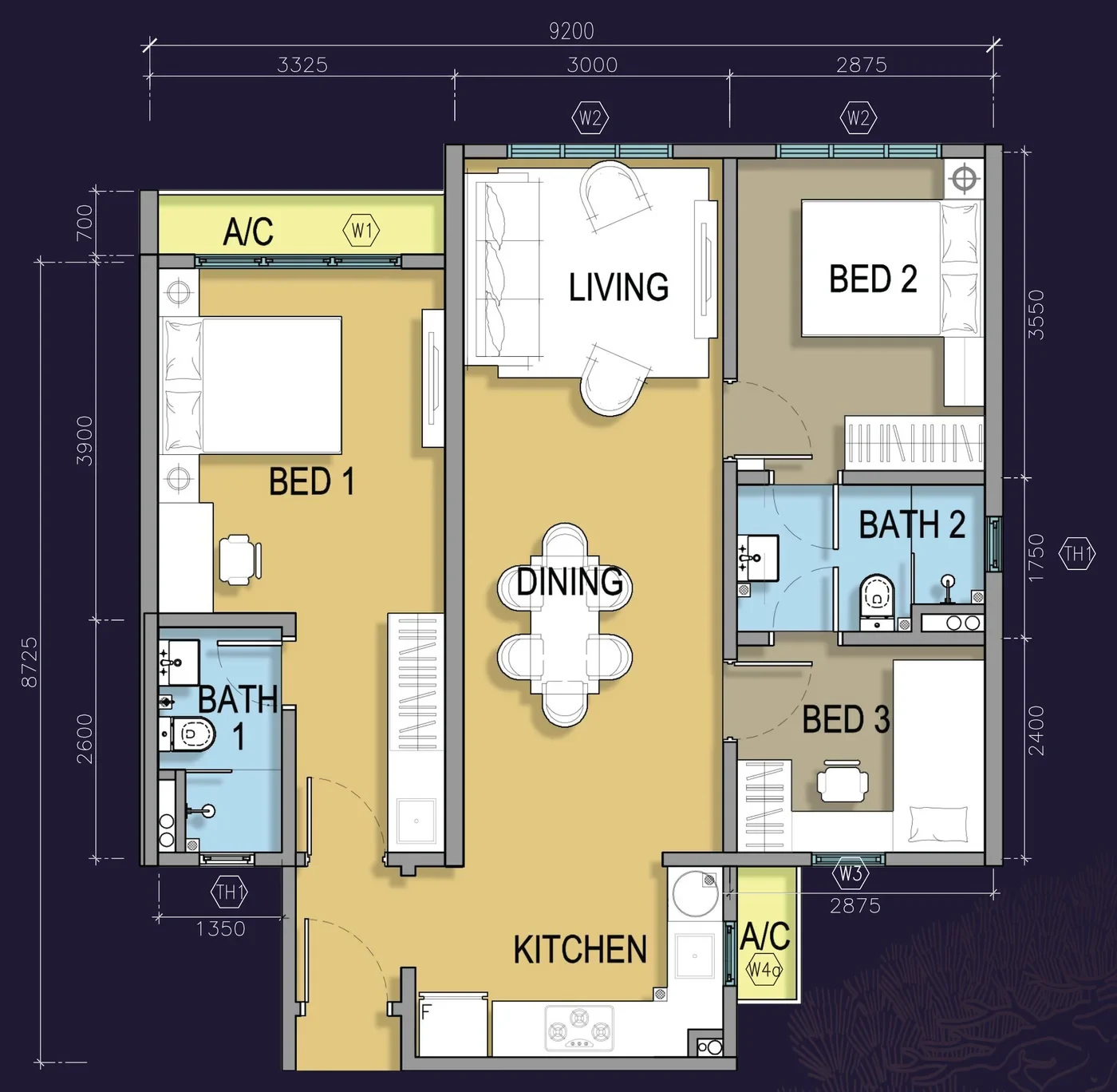 M Grand Minori Dual-key, 835 sqft floor plan