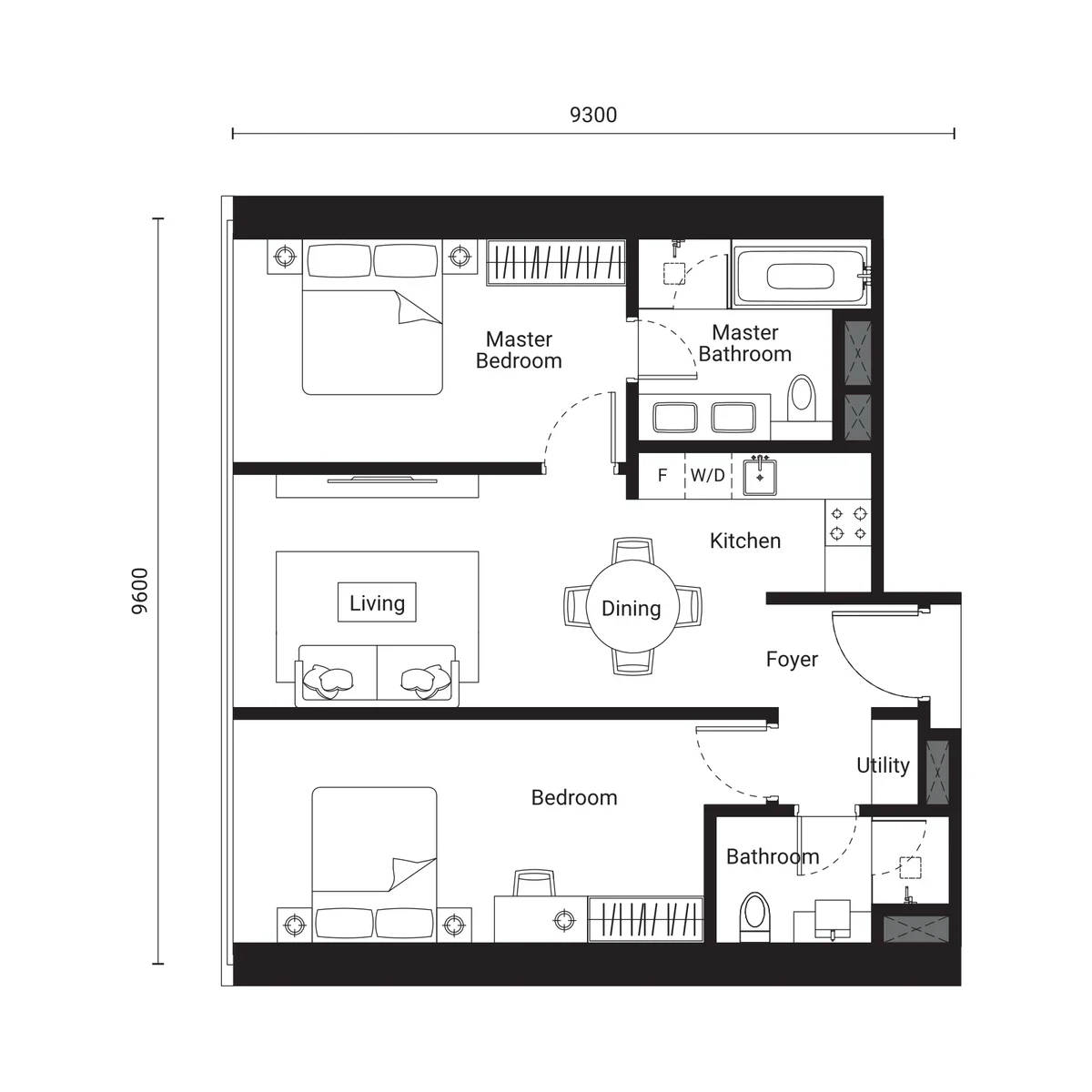 SO/ KL Residences at Oxley Towers Two-bedroom layout floor plan
