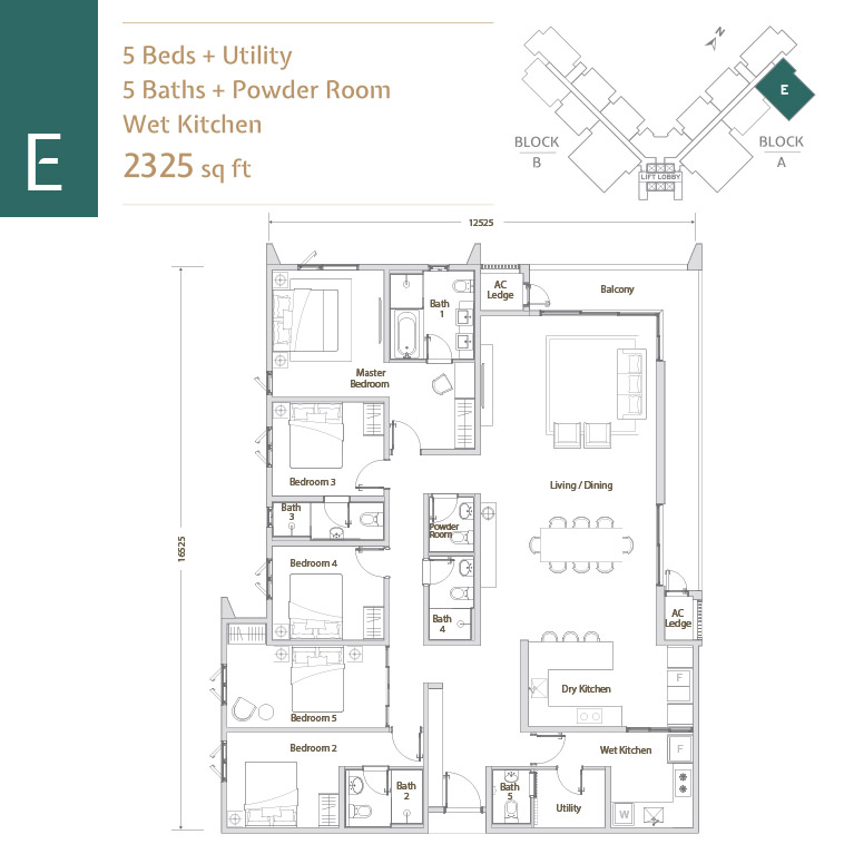 Papyrus North Kiara Type E 2,325 sq ft floor plan