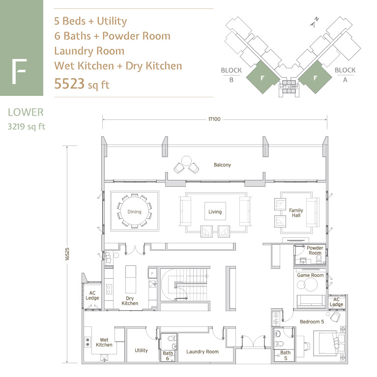 Papyrus North Kiara Type F duplex lower floor plan