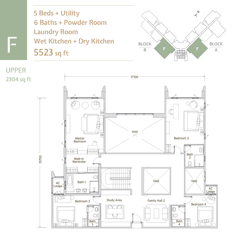Papyrus North Kiara Type F duplex upper floor plan