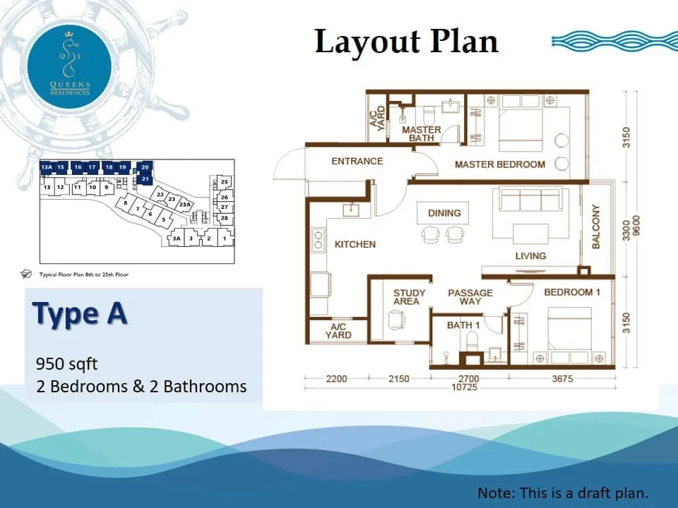 Queens Residences Q3 Type A draft floor plan