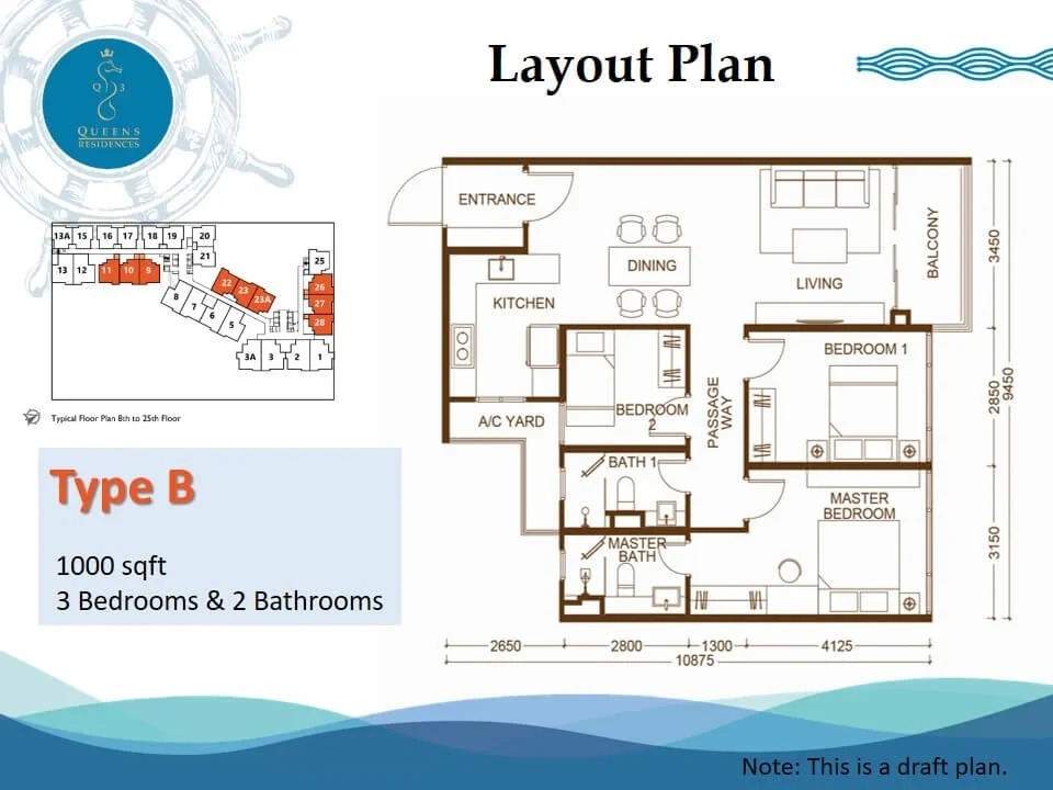 Queens Residences Q3 Type B draft floor plan