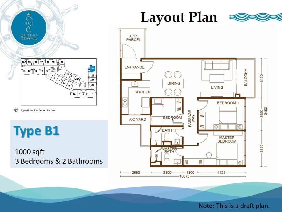 Queens Residences Q3 Type B1 draft floor plan