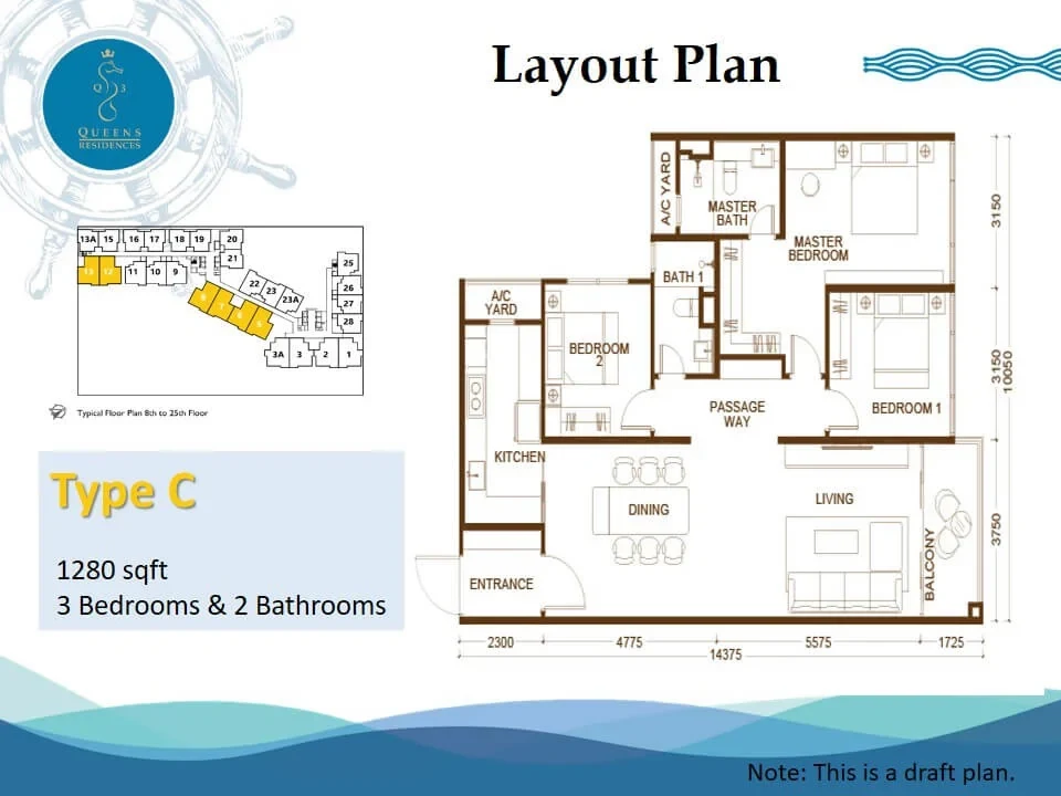 Queens Residences Q3 Type C draft floor plan