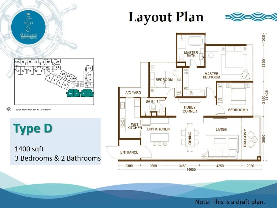 Queens Residences Q3 Type D draft floor plan