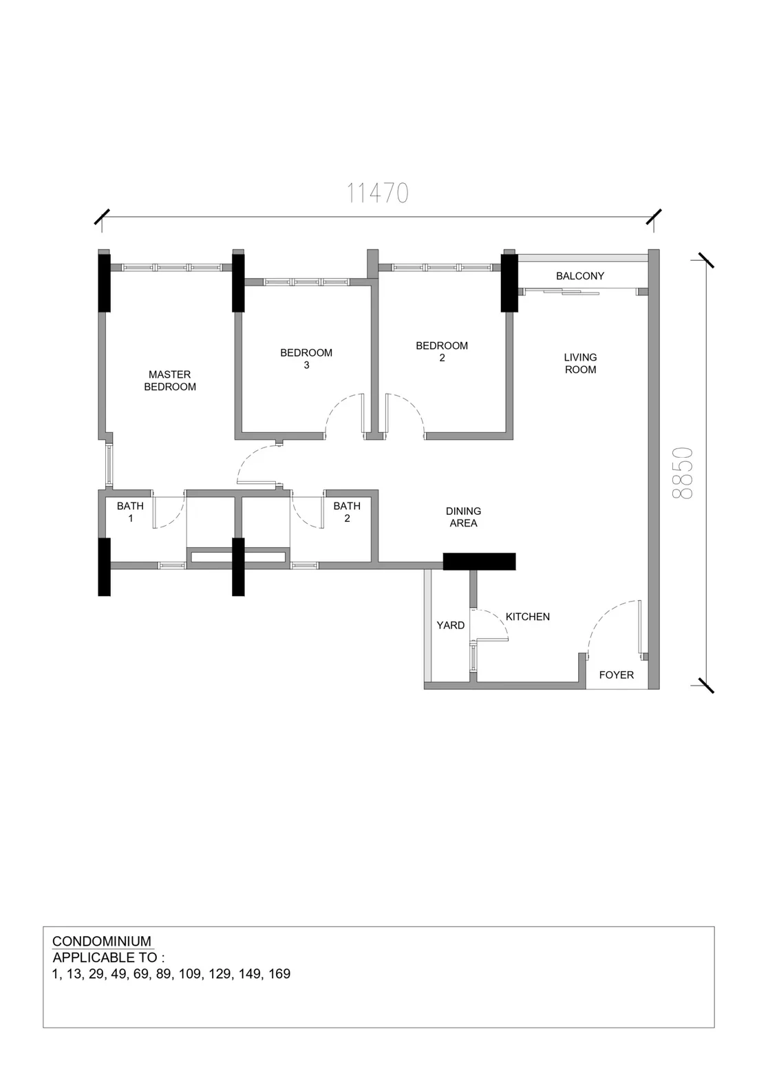 Raffles 188 Three-bedroom plan floor plan