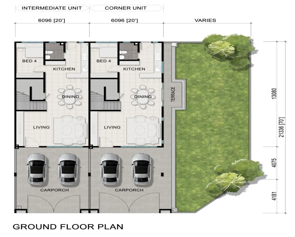 Redhill at Seri Alam Ground floor: intermediate and corner floor plan