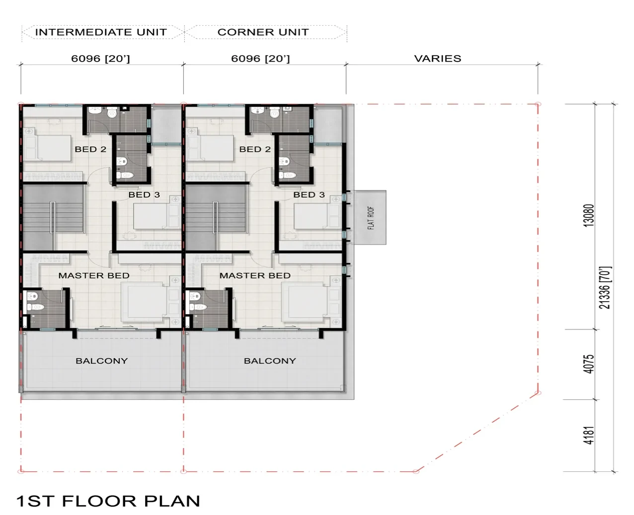 Redhill at Seri Alam First floor: intermediate and corner floor plan