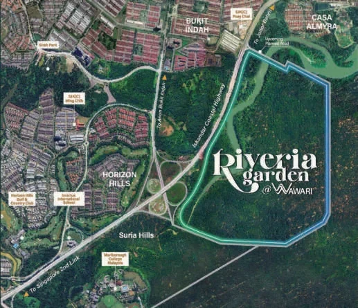 Riveria Garden location overview; route and scale indicative