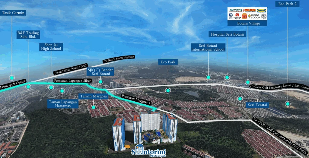 Santorini Ipoh Botani location overview
