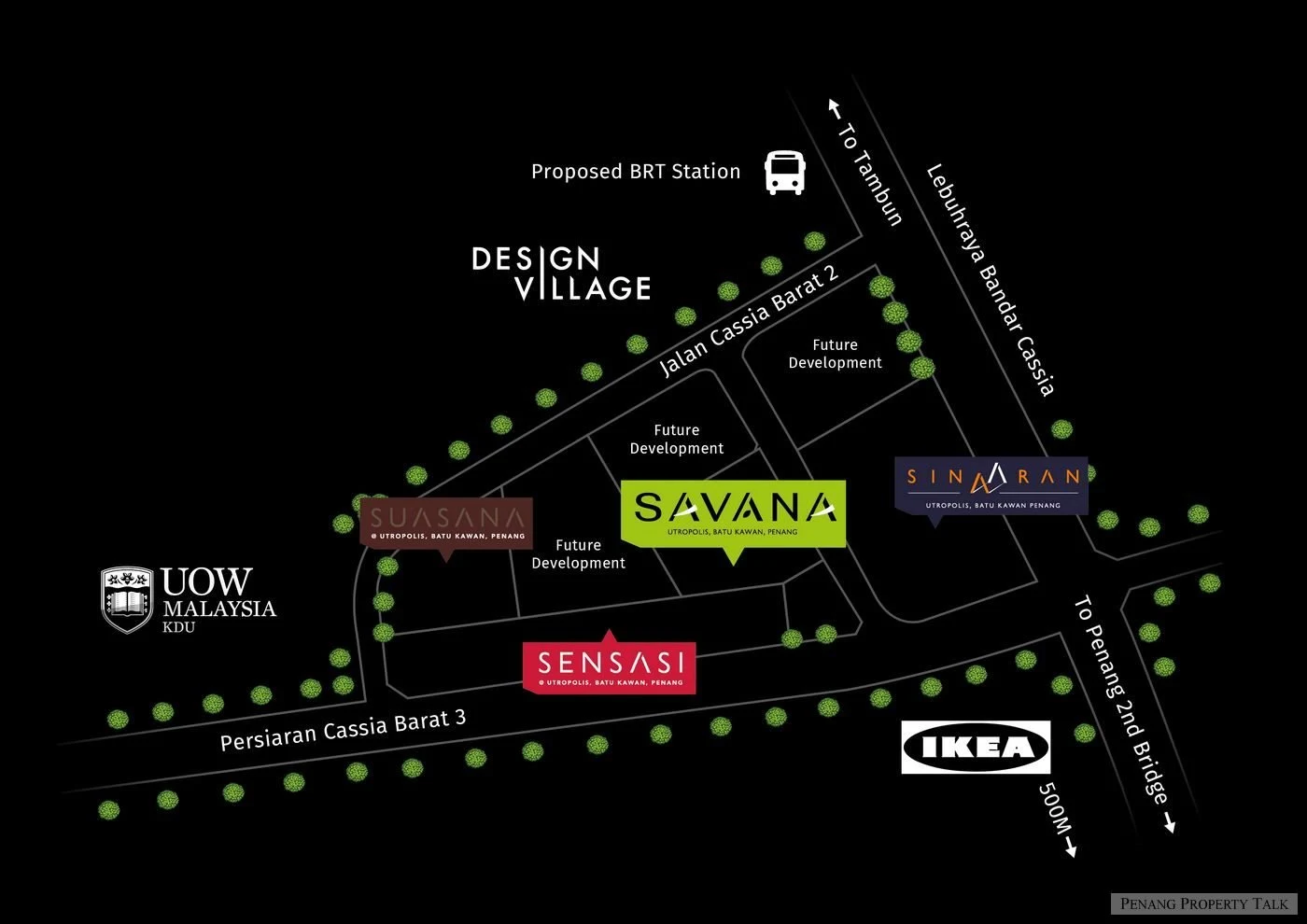 Savana location overview; route and scale indicative
