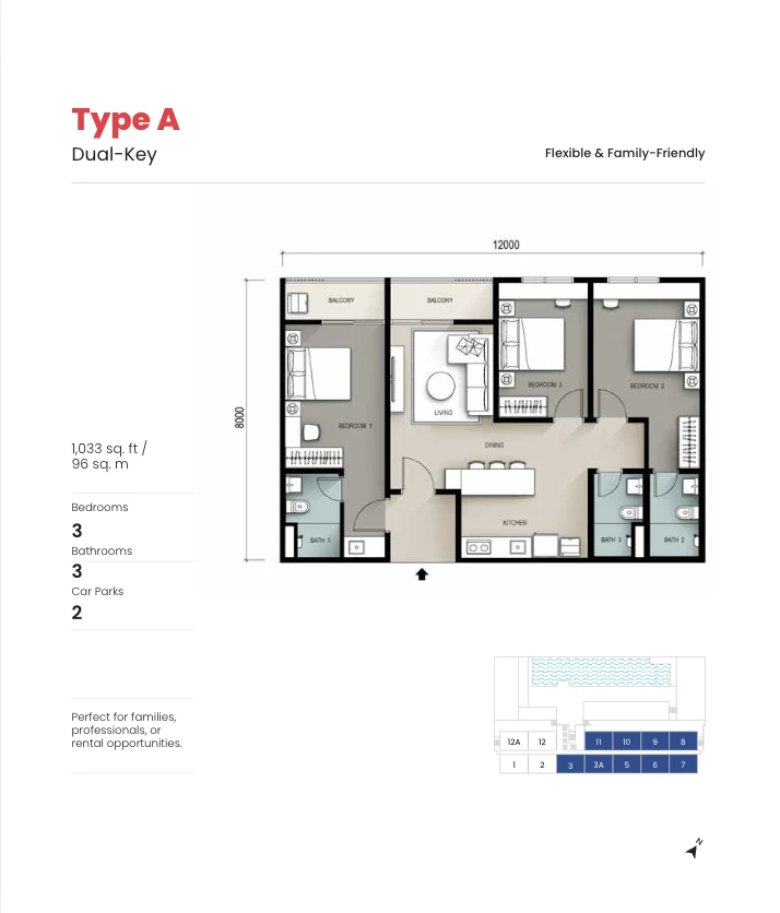 Seiras Residences Type A dual key floor plan