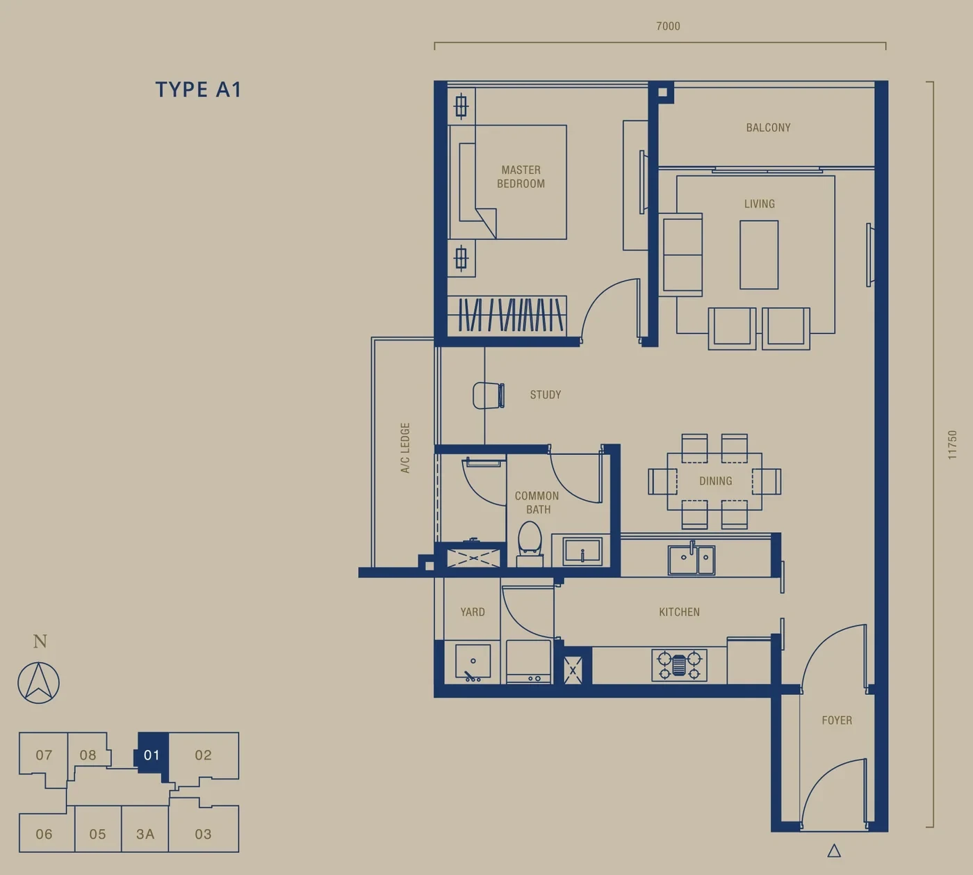 Southern Marina Residences Type A1 floor plan