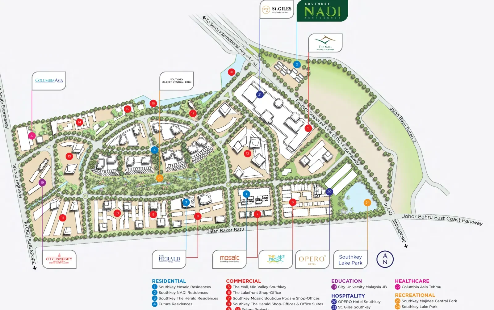 Southkey NADI Residences location overview; route and scale indicative