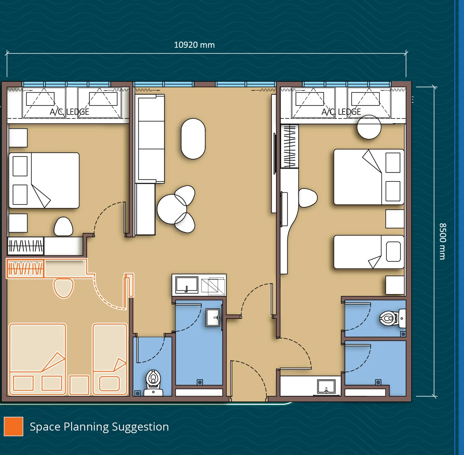 Tagbay Suites Two-bedroom suite floor plan