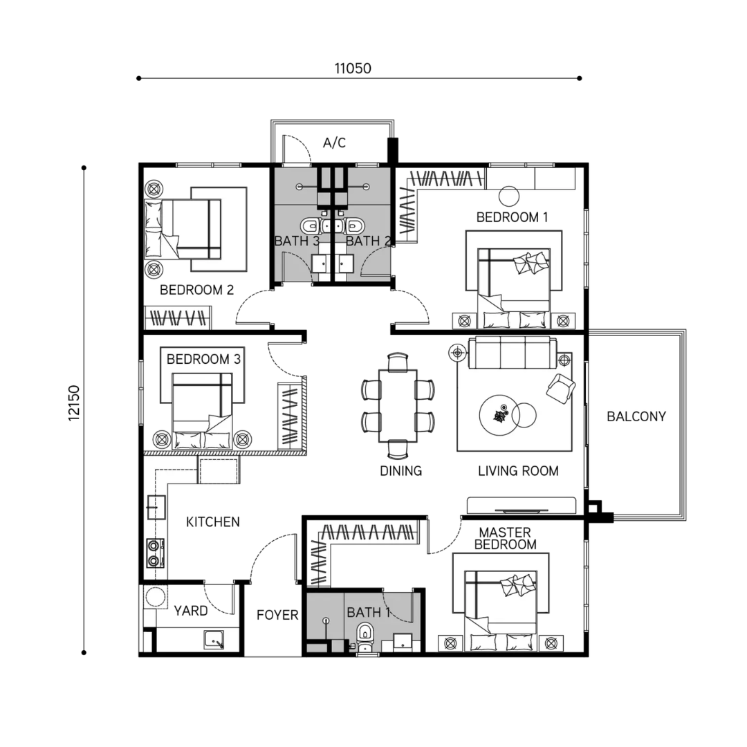 Tangen Residences Type A 1,582 sq ft floor plan