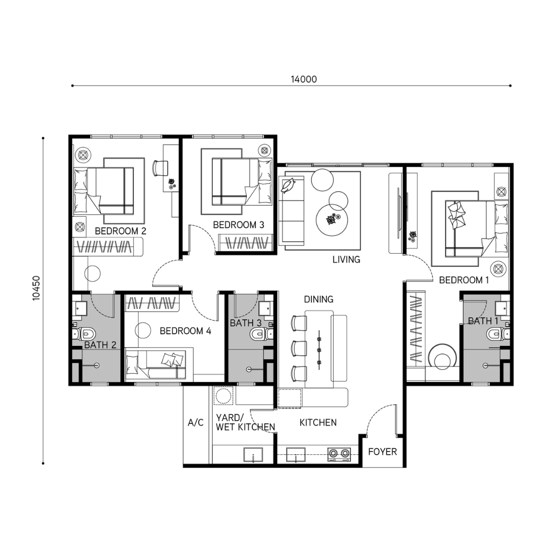 Tangen Residences Type B 1,281 sq ft floor plan