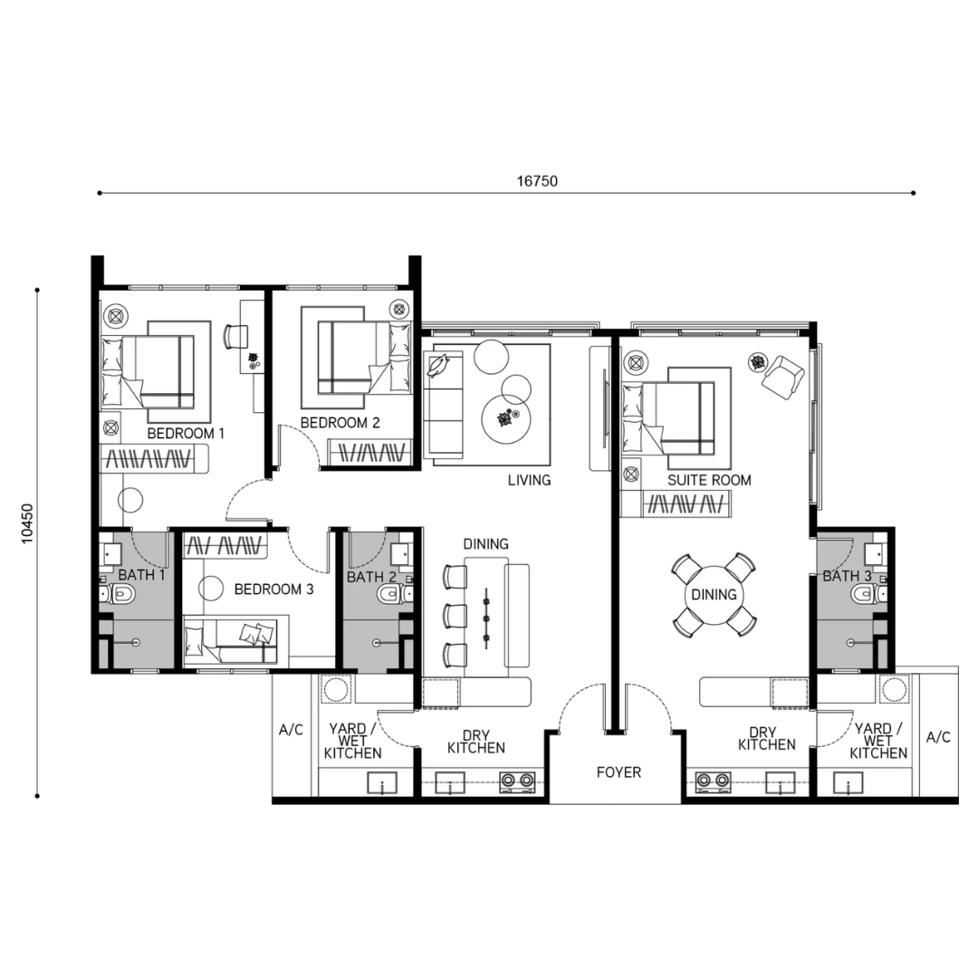 Tangen Residences Type D 1,550 sq ft floor plan