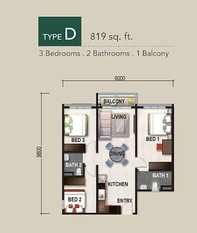 Verte Medini Residence Type D floor plan