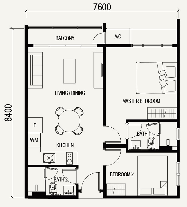 VOX Residence Sentul Type A1 667 sq ft floor plan