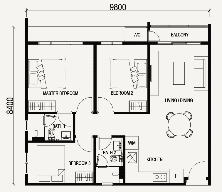 VOX Residence Sentul Type B1 839 sq ft floor plan