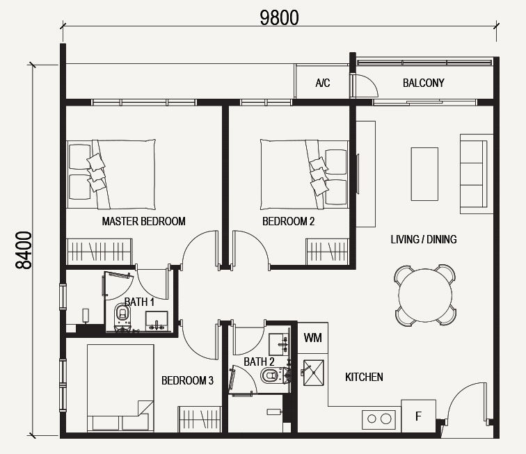 VOX Residence Sentul Type B2 839 sq ft floor plan