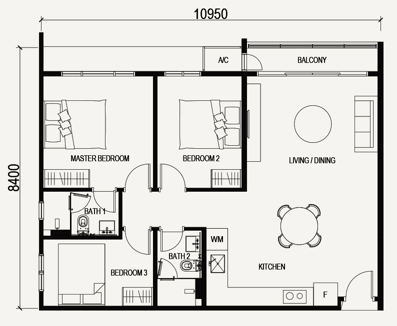 VOX Residence Sentul Type C1 947 sq ft floor plan