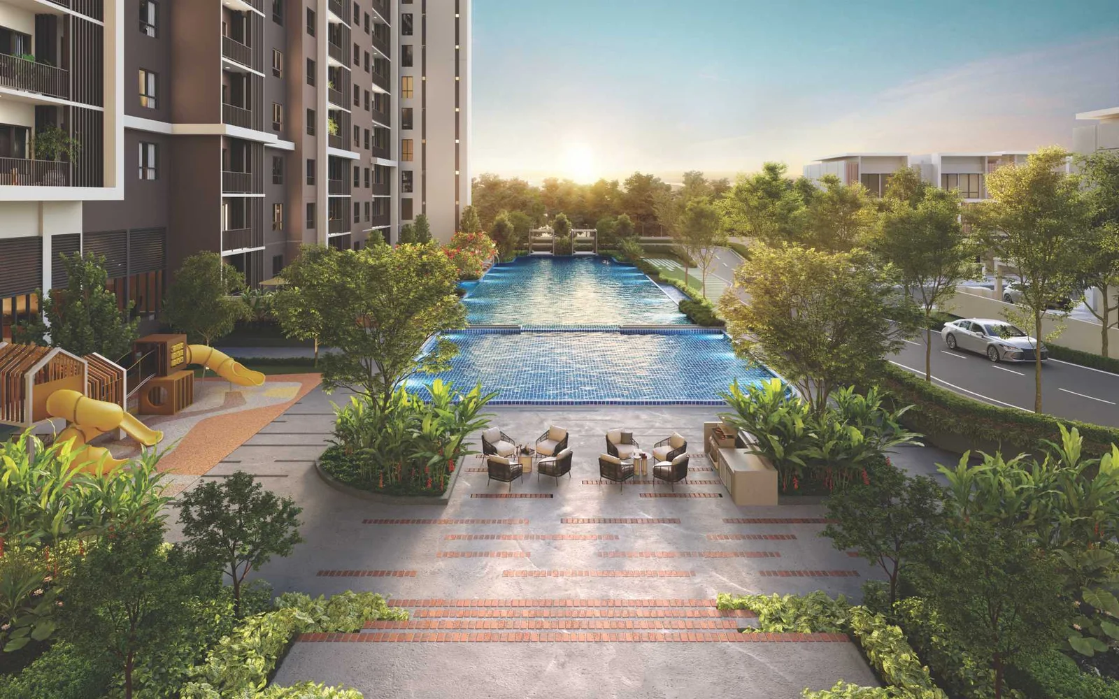 RIA Sunsuria residential blocks and pool landscape, artist impression