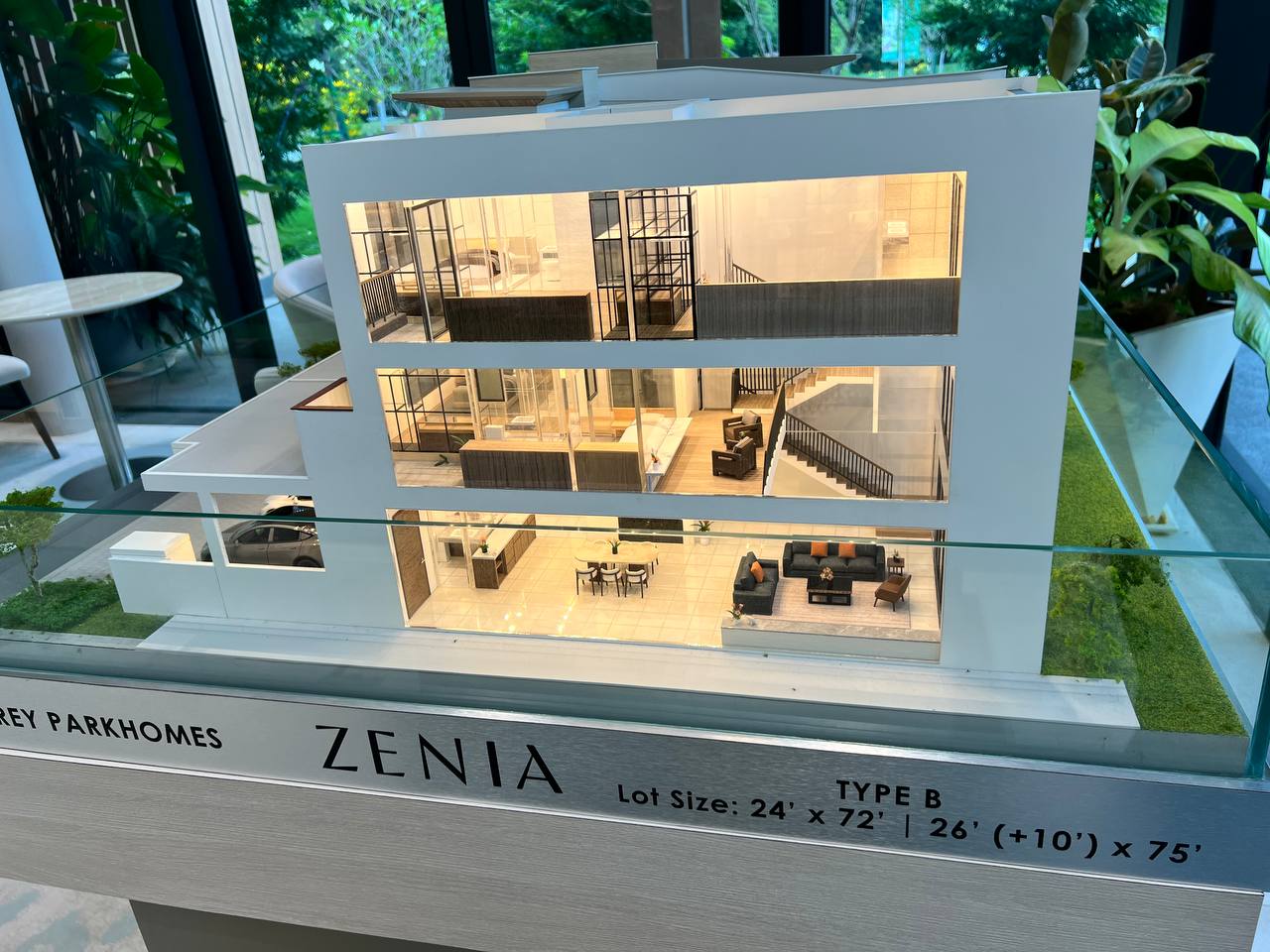 Zenia Parkhome Type B scale model showing a three-storey landed-home format