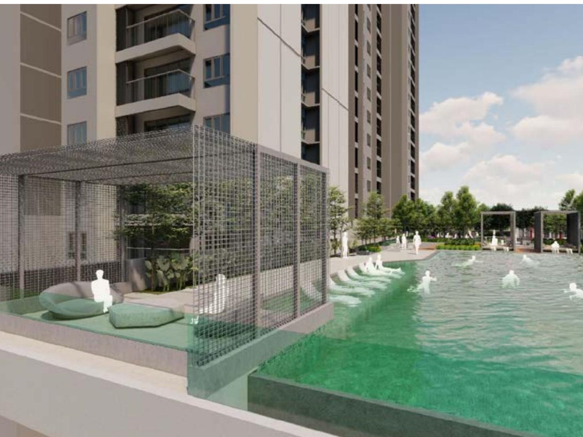 Swimming pool and pool pavilion